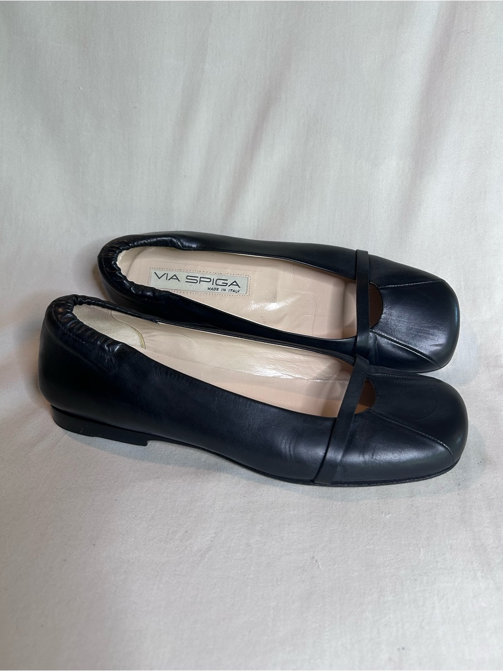 Via Spiga Black Leather Mary Jane Flats with Strap
